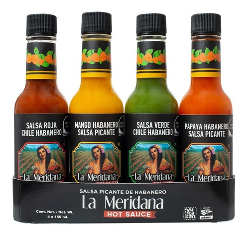 Salsas La Meridana 4pack Roja, Verde, Mango, Papaya 150m C/u