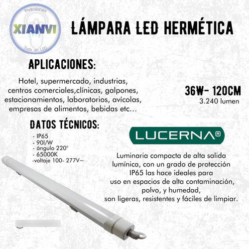 Lámpara Led Antipolvo 36w Lucerna Hermética