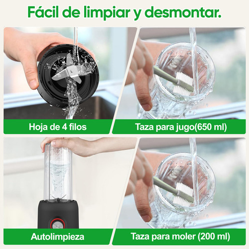 Soulfox Portátil 2 En 1 1000w Licuadora Eléctrica Para Frutas Y Verduras,motor Poderoso,gran Capacidad,fácil Limpieza