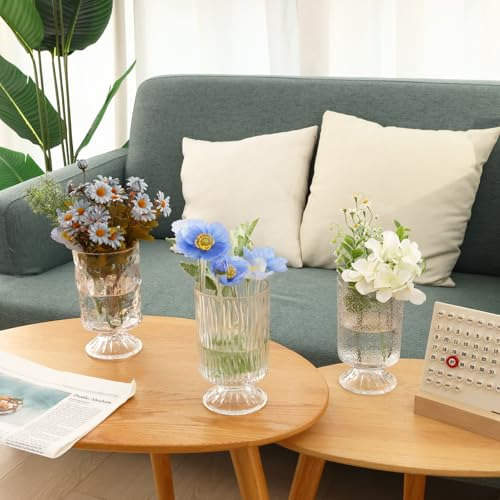 Set De 3 Jarrones De Vidrio Transparente Para Decoración De
