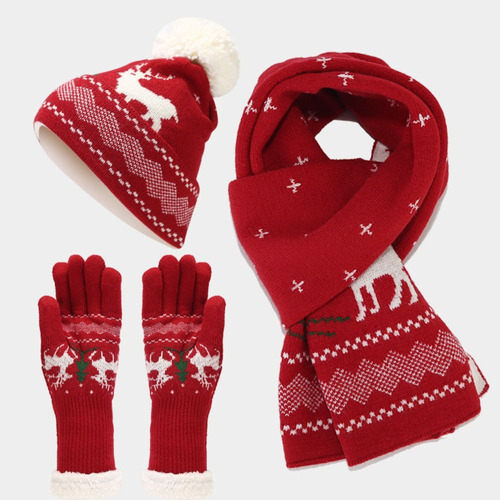 Conjunto De Gorro Navideño, Bufanda Y Guantes De Punto