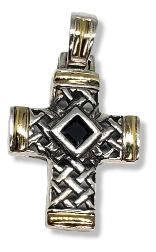Imagen 2 de 5 de Dije Plata Y Oro Cruz Con Piedra Negra 40 X 25mm