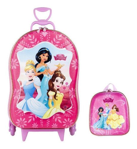 Kit Mochila De Rodas E Lancheira Em 3d Princesas Rígida