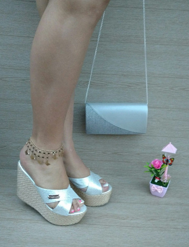 Combo Plataforma Yute Cruzada Y Cartera Fiesta Moda Eleganci