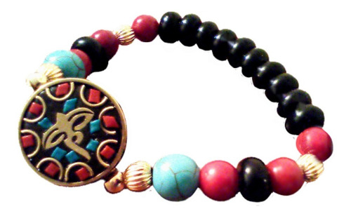 Pulsera Tibetana Ojo De Budha En Onix Y Coral 