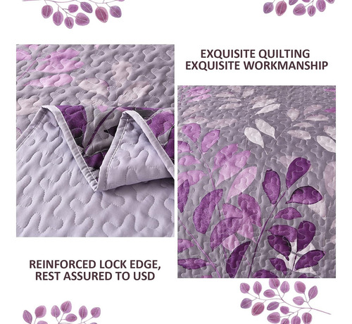 Juego De Edredón Morado Completo, 3 Pcs Colcha De Ve...