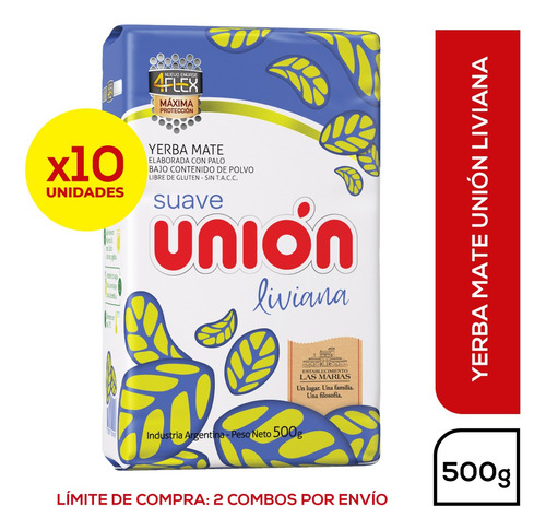 Yerba Mate Unión Liviana 4flex 1/2 Kg X 10 Unidades