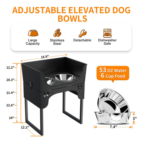 Soporte Elevado De Acero Inoxidable Ajustable Con 2 Cuencos