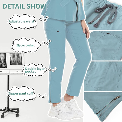 Conjunto De Uniforme Médico Pantalones Para Mujer Con Cierre