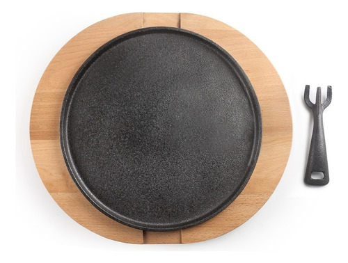 Plancha Hierro Fundido + Base Madera 26 Cm Inducción Ibili Color Negro