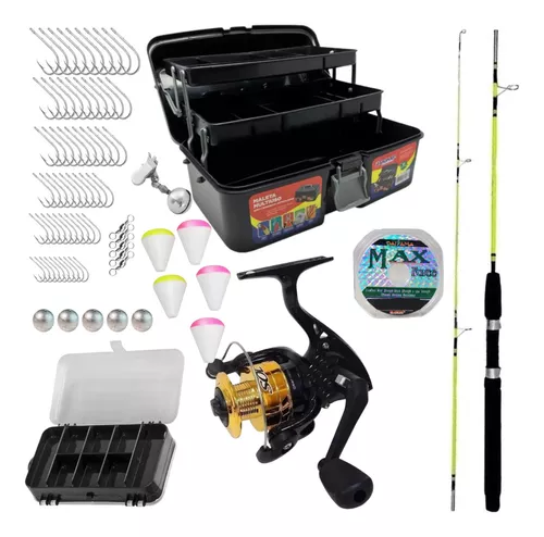 Kit Pesca Maleta Vara Molinete Linha Completo - 81 Itens