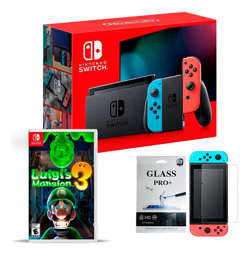 Nintendo Switch Neon Luigi's Mansion 3 + Vidrio Macrotec