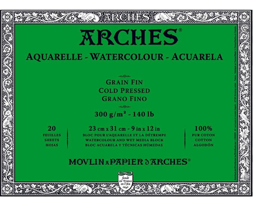 Papel Para Acuarela Arches En Block 23x31 Cm 300 Gr Fino