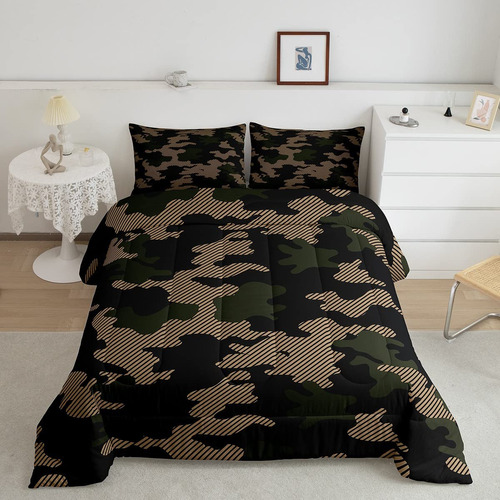 Erosebridal Juego De Ropa De Cama De Camuflaje Marrón Y Neg