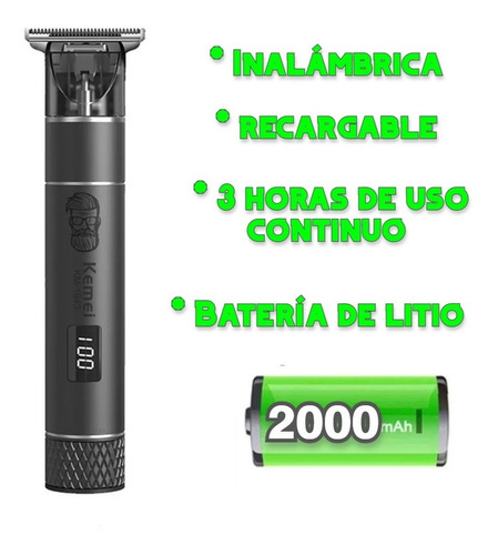 Patillera Corta Pelo Kemei Km-1943 negra 110V/220V Recargabl