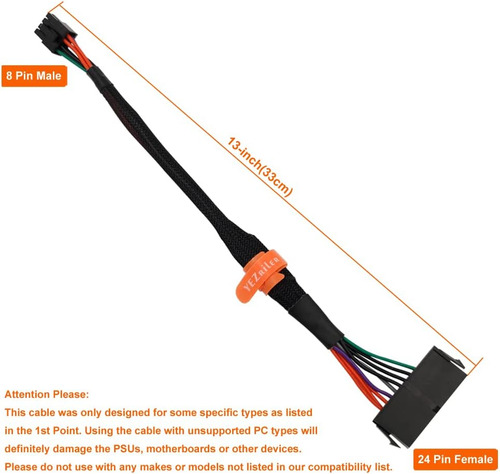 Yezriler De 24 Pin A 8 Pin Atx Psu Potle Adaptador Cable De