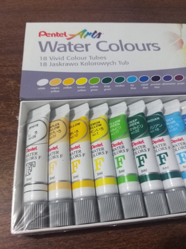 Imagen 2 de 4 de Colores Pinturas Acuarelas 18 Tubos Oferta Pentel Acuarela
