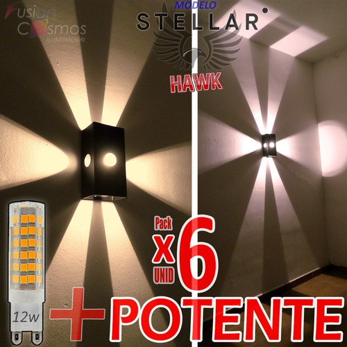 Aplique Pared Efecto Potente Fénix 6 Rayos Led 12w Pack X6un