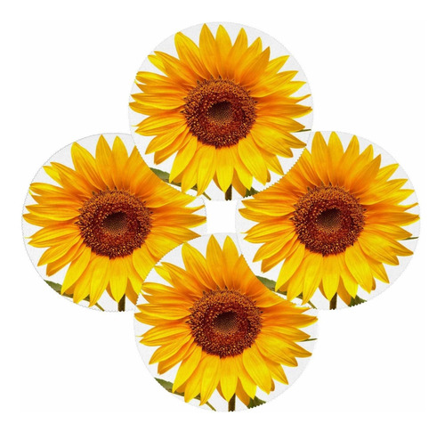 4 Mantel Individual Redondo Diseño Girasol Flor Lavabl