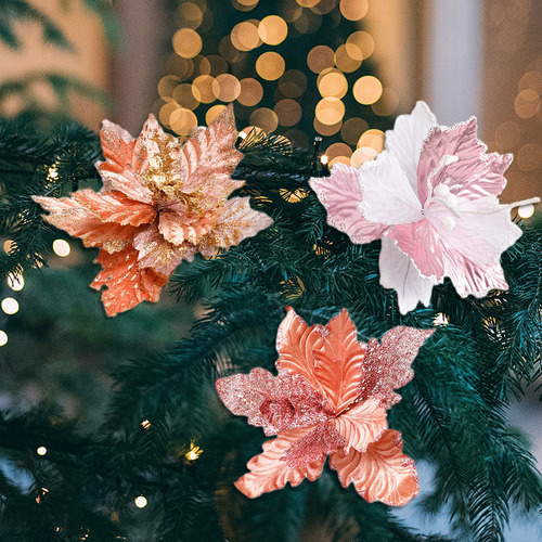 Flores Simuladas Navideñas De Estilo Europeo Con Purpurina D