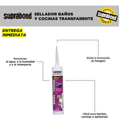 Imagen 2 de 7 de Sellador Suprabond Baños Cocinas 280ml Transparente