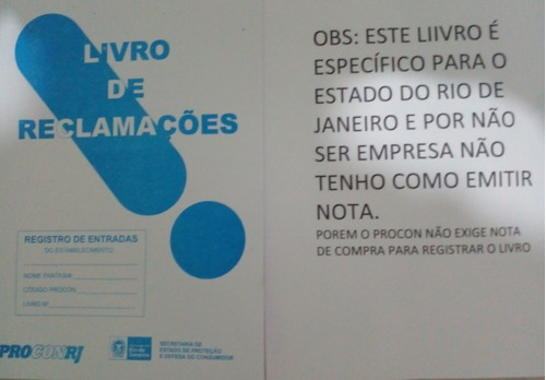 Livro De Reclamação Procon  Rj.