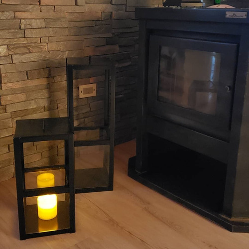 Imagen 4 de 4 de Fanal Mediano Hierro Faról Porta Vela Deco Vintage/negro