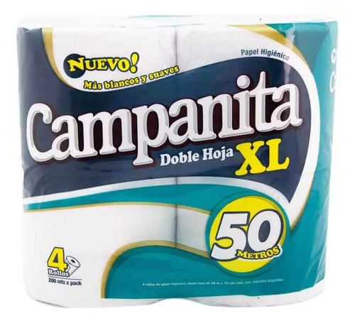 Papel Higienico 50 Metros Doble Hoja Campanita Pack X 4