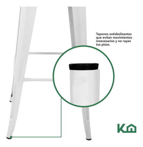 Set de 2 Sillas Banco Alto con Respaldo Tipo Tolix Vintage Hogar Color Blanco KingsHouse