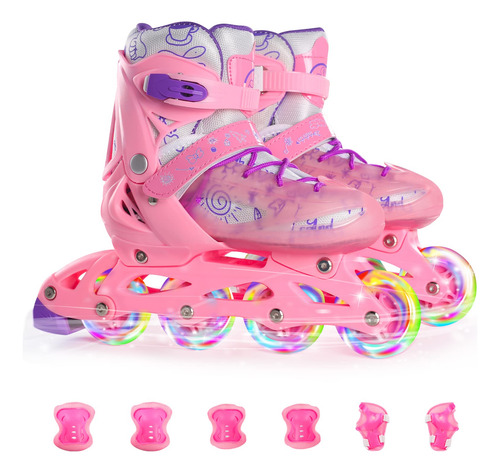 Patines En Línea Ajustables Con Protección Talla 16-23cm