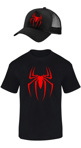 Combo Camiseta Y Gorra Spiderman Heroes Niños Y Adultos