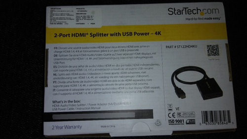 Splitter Hdmi 4k 30hz De 2x1 Alimentado Por Usb