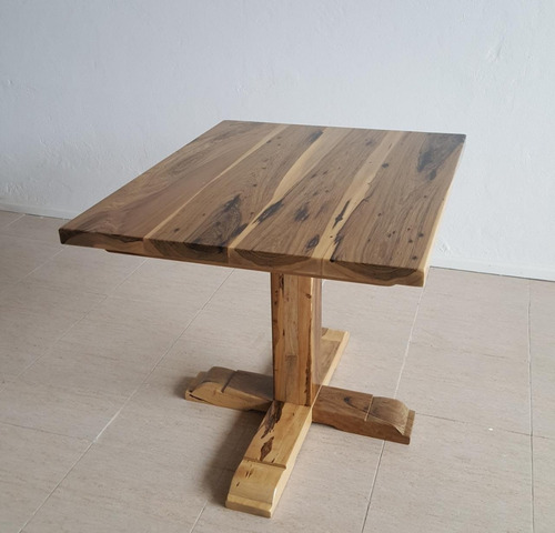 Mesa Cuadrada 100cm Pata Central Madera Dura Maciza