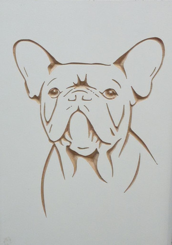 Quadro Entalhado Em Madeira - Bulldogue Francês - Cachorro