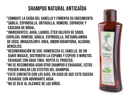 Imagen 4 de 10 de Shampoo Orgánico Arbol Verde Combate Caída Del Cabello 500ml