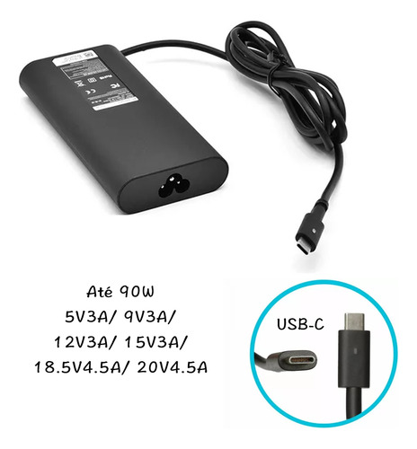 Carregador Fonte Usb-c 90w Para Dell Xps12 9250