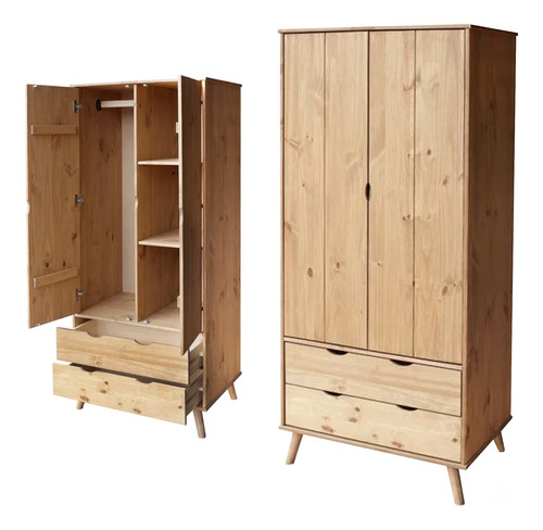 Ropero Madera Maciza 2 Puertas 2 Cajones Armario Placard