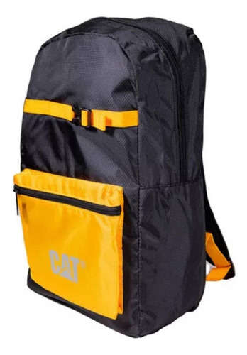 Mochila Cat 84395-12 Color Negro Con Amarillo Diseño Liso Con Logo De La Marca 23l
