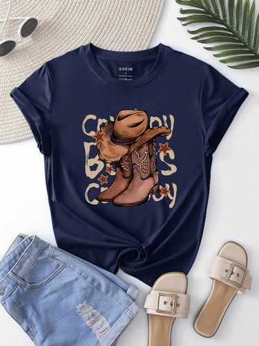 Camiseta Estampada Con Botas Vaqueras