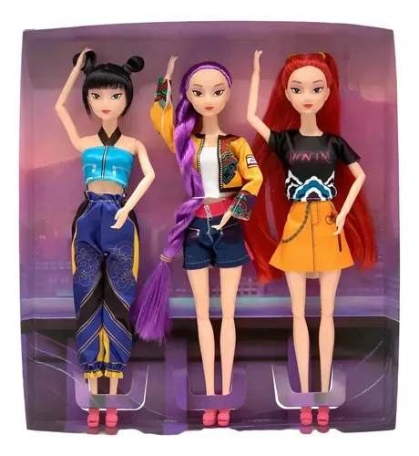Kit Com 3 Bonecas K-Pop Huntrix Articuladas de 30cm Rumi, Mira e
