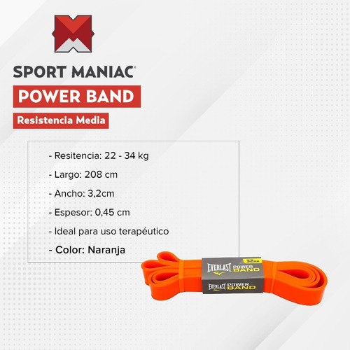 Imagen 2 de 3 de Power Band Dominadas Resistencia Media Everlast Oficial Box