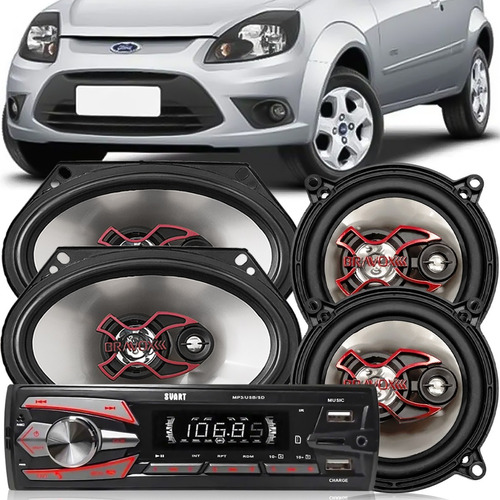 Kit Auto Falante Ford Ka 97 A 13 + Auto Radio Mp3 Player Usb