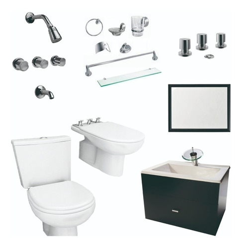 Baño Inodoro Vanitory 60cm Griferia Set 7 Pz Espejo - Cuotas