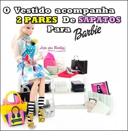 Roupa P/ Boneca Barbie + 2 Sapatos Roupinha Fashion Chic 26f