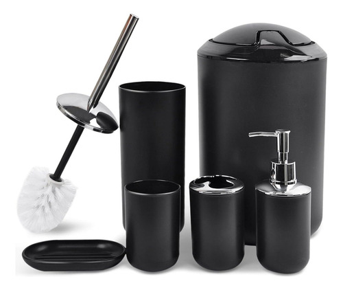 Juego Accesorios Set De Baño 6 Piezas Inoxidable Cepillo Wc Negro