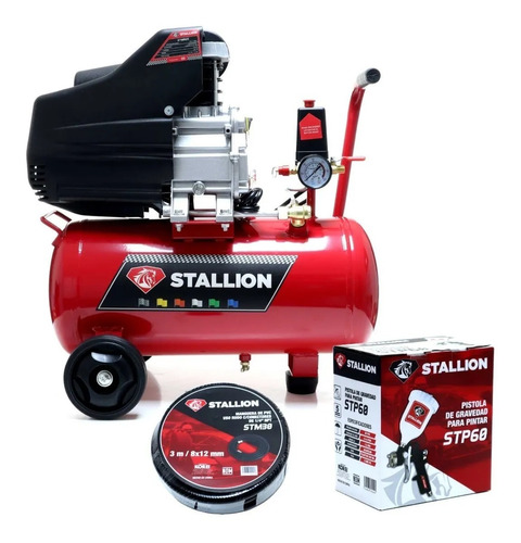 Compresor Stallion 25 Litros 2.5 Hp + Kit Pistola Y Manguera