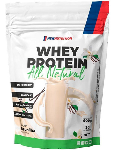 Whey Protein Concentrado All Natural em Sachê de 900g Newnutrition Alta Concentração de Proteína Sabor Baunilha