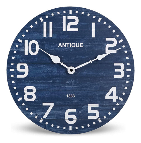 Nikky Home Reloj De Pared Rústico De Madera Azul Marino, 12 