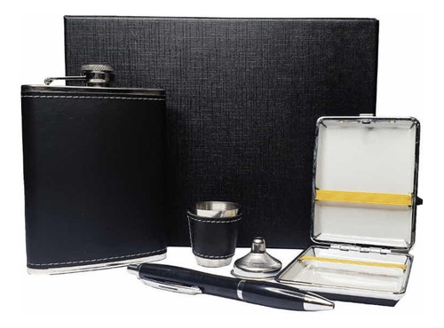 Set Petaca 8oz Whisky Coctelera Regalo Viaje Shot G3