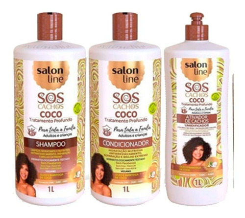 Kit Shampoo + Cond. + Ativador De Cachos 1l S.o.s Coco